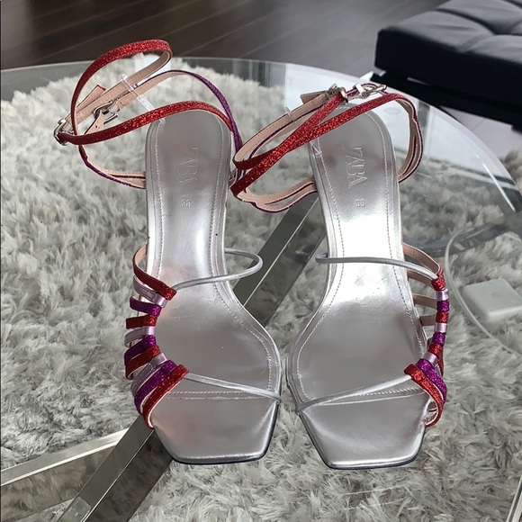 Zara Blue Collection Silver Strappy Heels - Picture 4 of 8